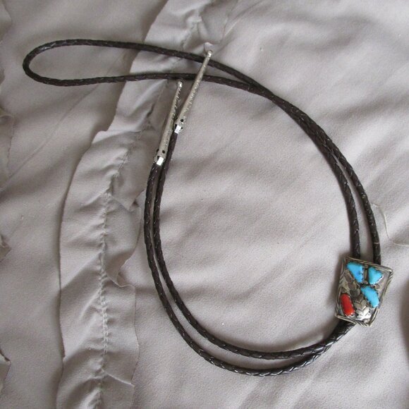 silver & leather bolo tie